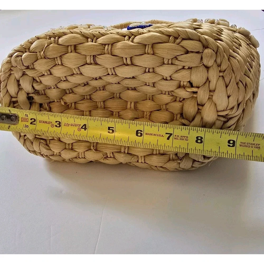 Straw Basket Tote Handbag Shells Lined Resort Golden Girls 80's Retro Beachy GUC